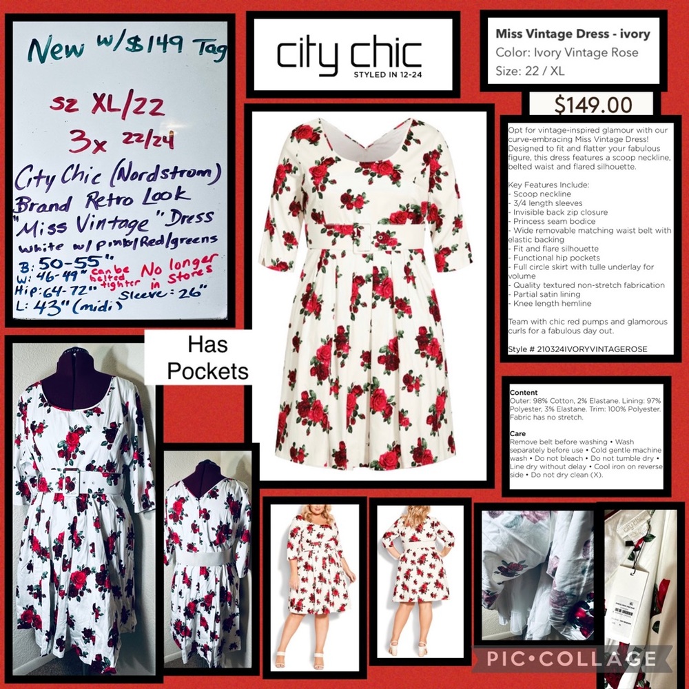 $149 Sz XL/22 3x 22/24 ⭐️NEW City Chic Miss Vintage Dress with tulle underskirt